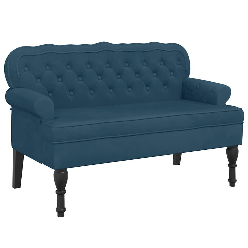 SITZBANK Mit Rückenlehne Blau 119,5/64,5/75 Cm Samt - Blau, Naturmaterialien (64.5/75/119.5cm) - vidaXL