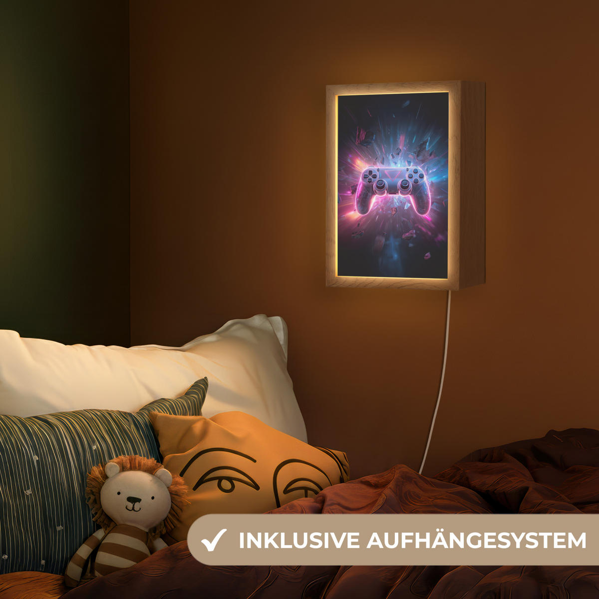 NACHTTISCHLAMPE Controller - Neon - Explosion - Abstrakt 20x30 cm - Violett, Holzwerkstoff (8/20/30cm)