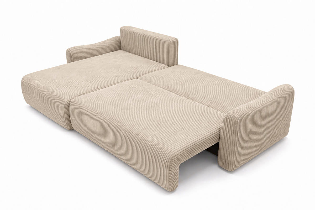 ECKSOFA Mit Schlaffunktion, Cordstoff Poso, Dunkelbeige, Links, JAPANDI - Beige, Holz (262/145cm) - Kaiser Möbel
