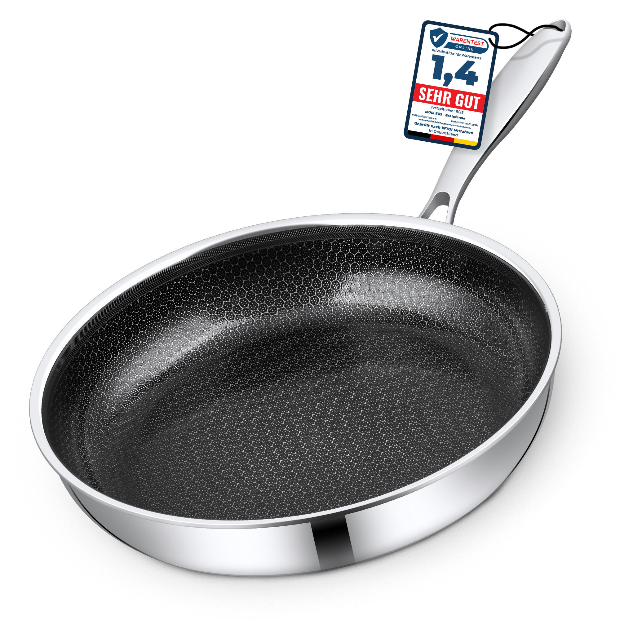 MORLEOS Keramikbratpfanne Wabenstruktur Antihaft Ø26 cm - Silberfarben, Metall (26cm) - Muvell