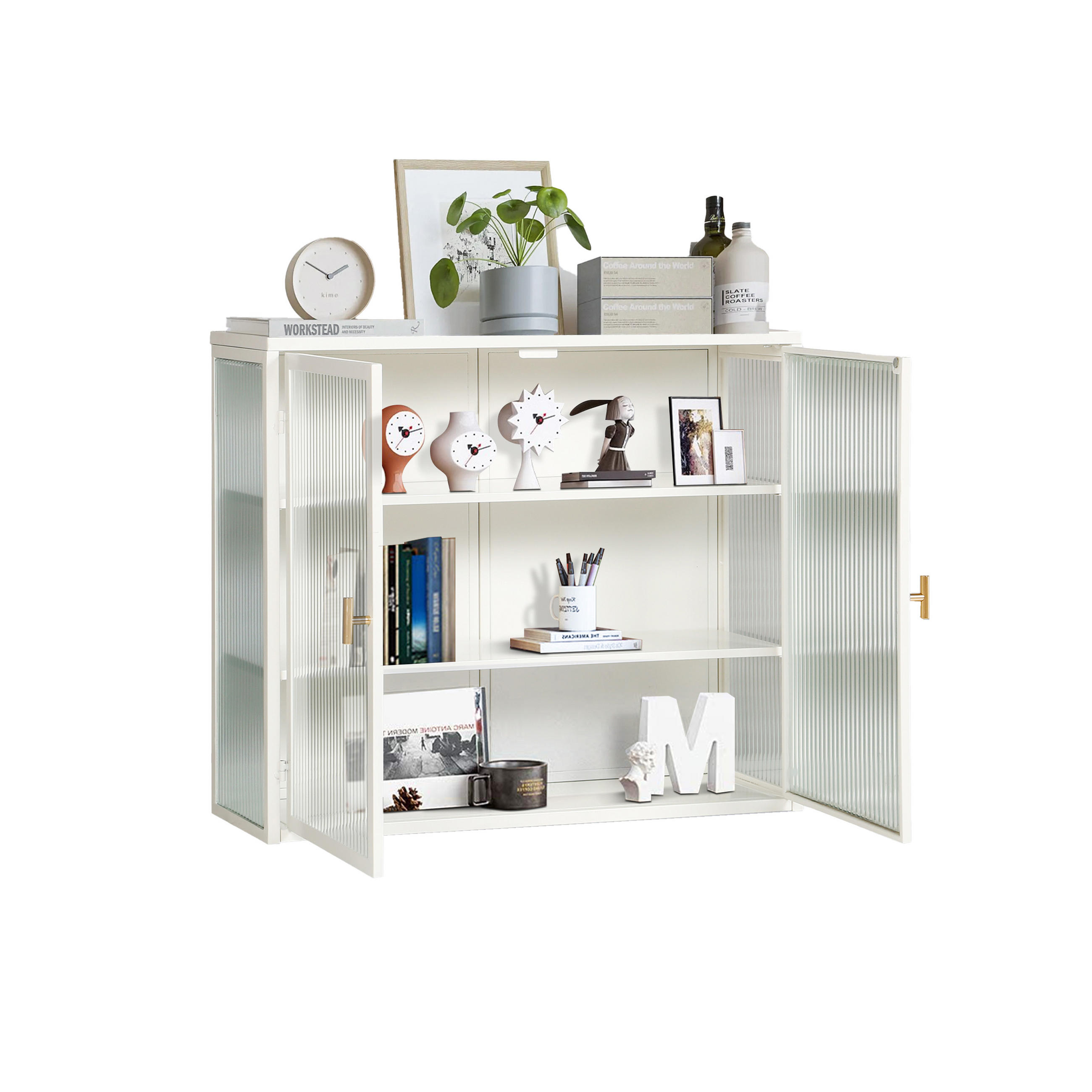 WANDSCHRANK 2-türig, 3-stufig, Glas/Metall, modernes, platzsparendes Aufbewahrungsmöbel, 70/23,01/59,99 cm, Antik Weiß - Weiß, Metall (70/59.99/23.01cm) - Redom