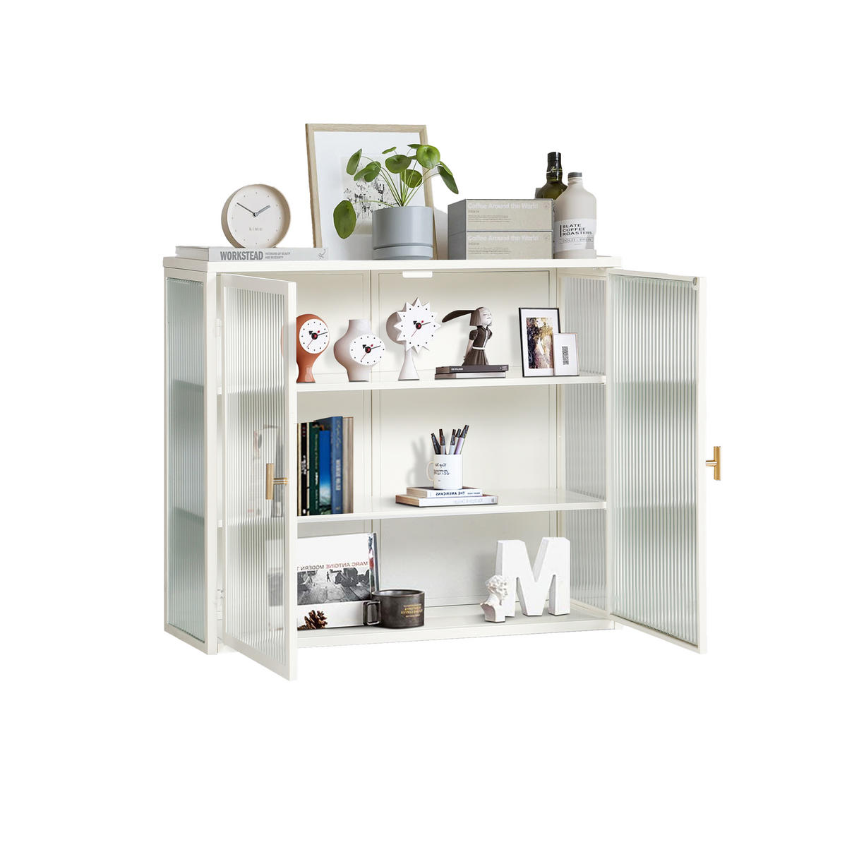 WANDSCHRANK 2-türig, 3-stufig, Glas/Metall, modernes, platzsparendes Aufbewahrungsmöbel, 70/23,01/59,99 cm, Antik Weiß - Weiß, Metall (70/59.99/23.01cm) - Redom