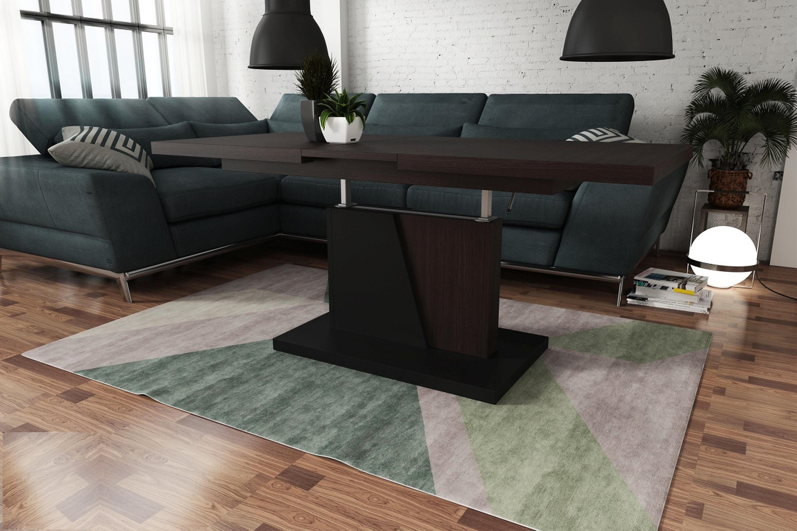 COUCHTISCH rechteckig Walnuss Wenge Schwarz ausziehbar höhenverstellbar - Walnussfarben/Schwarz, Holzwerkstoff (70/120/60cm) - designimpex