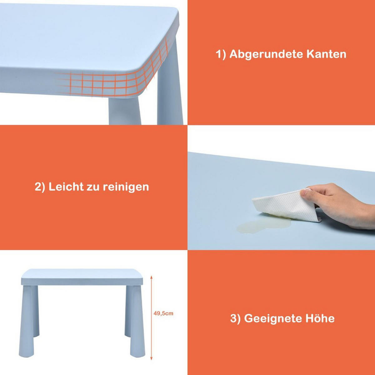 KINDERTISCH mit 2 Stühlen blau(3-tlg) - Blau, Kunststoff (76.5/49.5/54.5cm) - COSTWAY