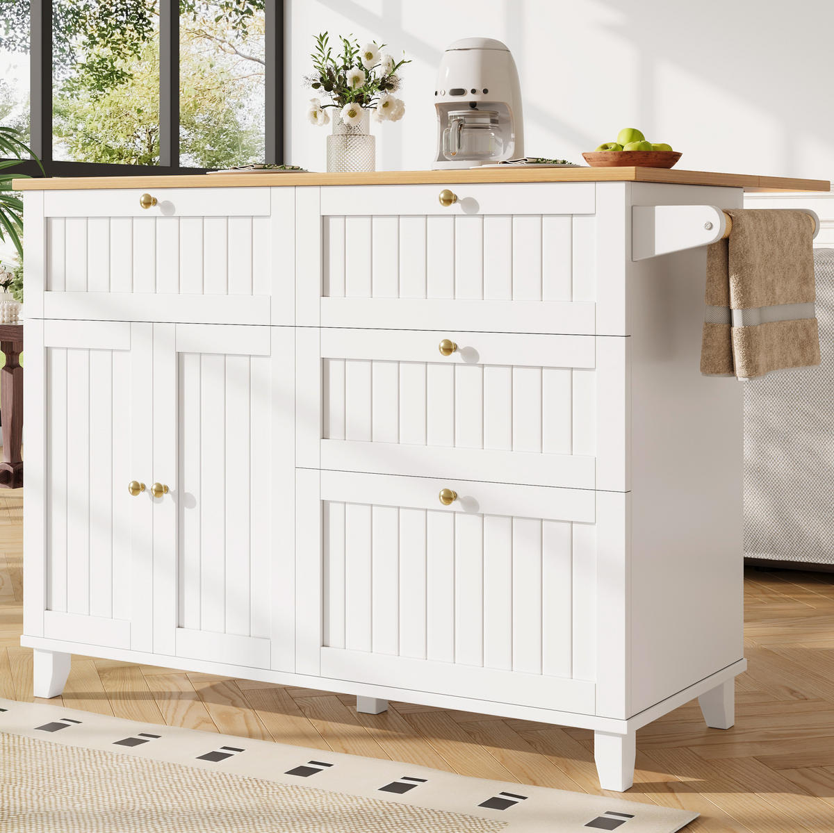 KÜCHENINSEL 133/70/88 cm Weiß aus MDF mit Klappfunktion - Weiß, Holzwerkstoff (37/88/133cm) - OKMYHOME