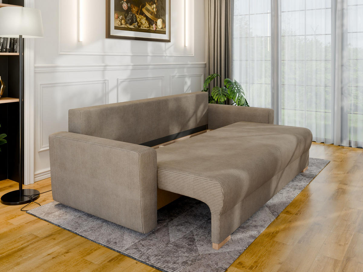 3-SITZER-SCHLAFSOFA ELMA mit Bettfunktion, hellbraun - Hellbraun, Holz (92.5/79/230cm) - Panda Möbel