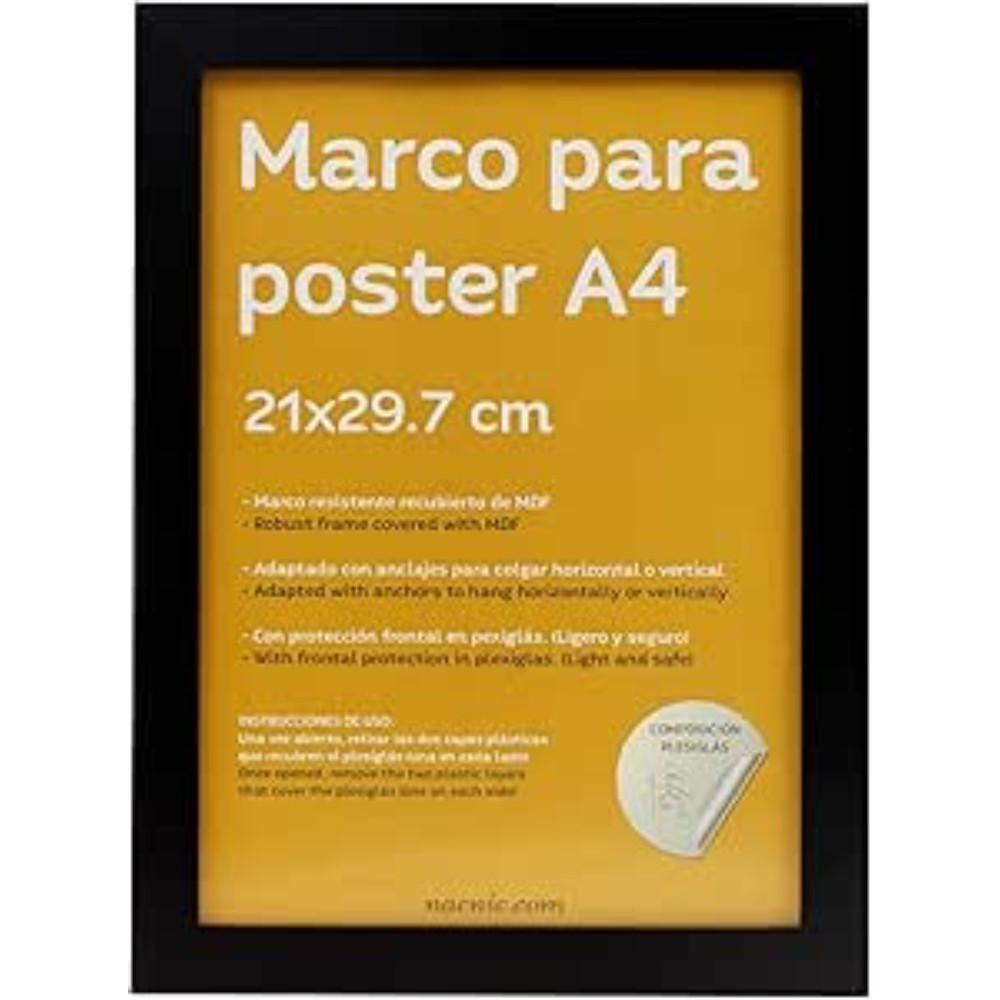 RAHMEN aus MDF und Acrylglas Schutz und Aussteller für Fotografien, Bilder, Poster, Gemälde, Dekoration für Haus Farbe Schwarz A4 - Schwarz, Holz (21/3/29.7cm) - Nacnic