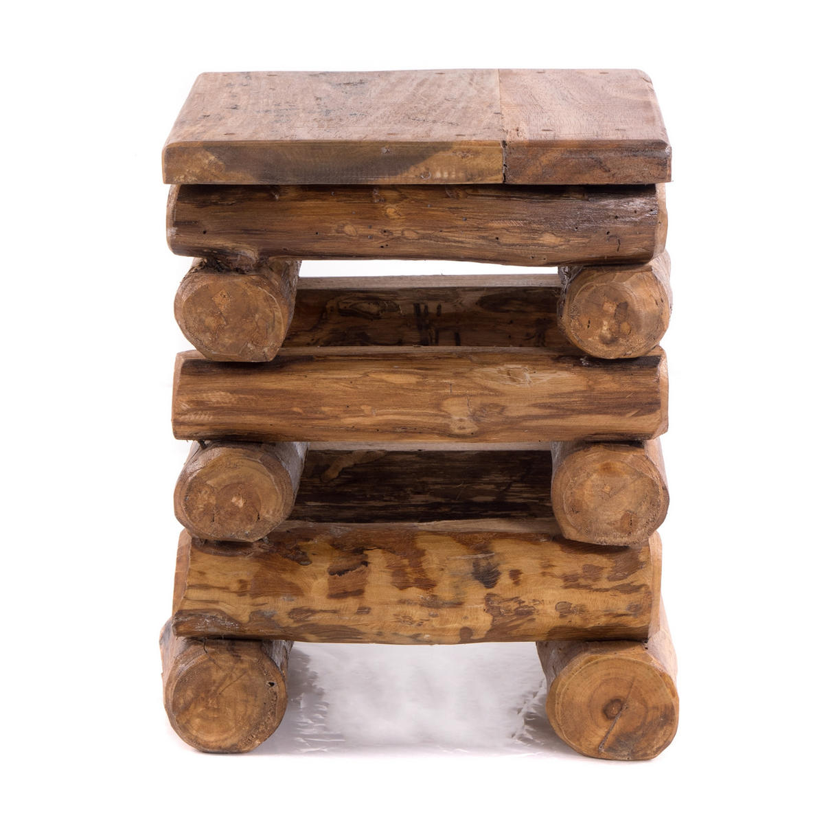 HOCKER BLOCK 38 Teak Recyclingholz massiv 08 honigfarben gewachst - Honig, Holz (30/39/30cm) - DESIGN DELIGHTS