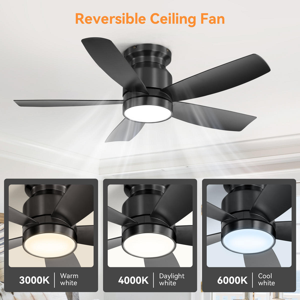 DECKENLEUCHTE mit Ventilator 106cm, mit 18W LED, Fernbedienung, 5 ABS-Flügeln - Schwarz, Kunststoff (106.68/106.68/36.3cm) - Kaket