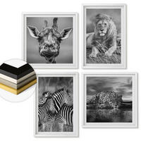 WANDBILDER 4er-Set - 50x50 cm & 40x60 cm Weißer Rahmen - Wildtiere Löwe Jaguar Giraffe Zebras - Weiß, Kunststoff (50/50cm) - ArtPrintCave