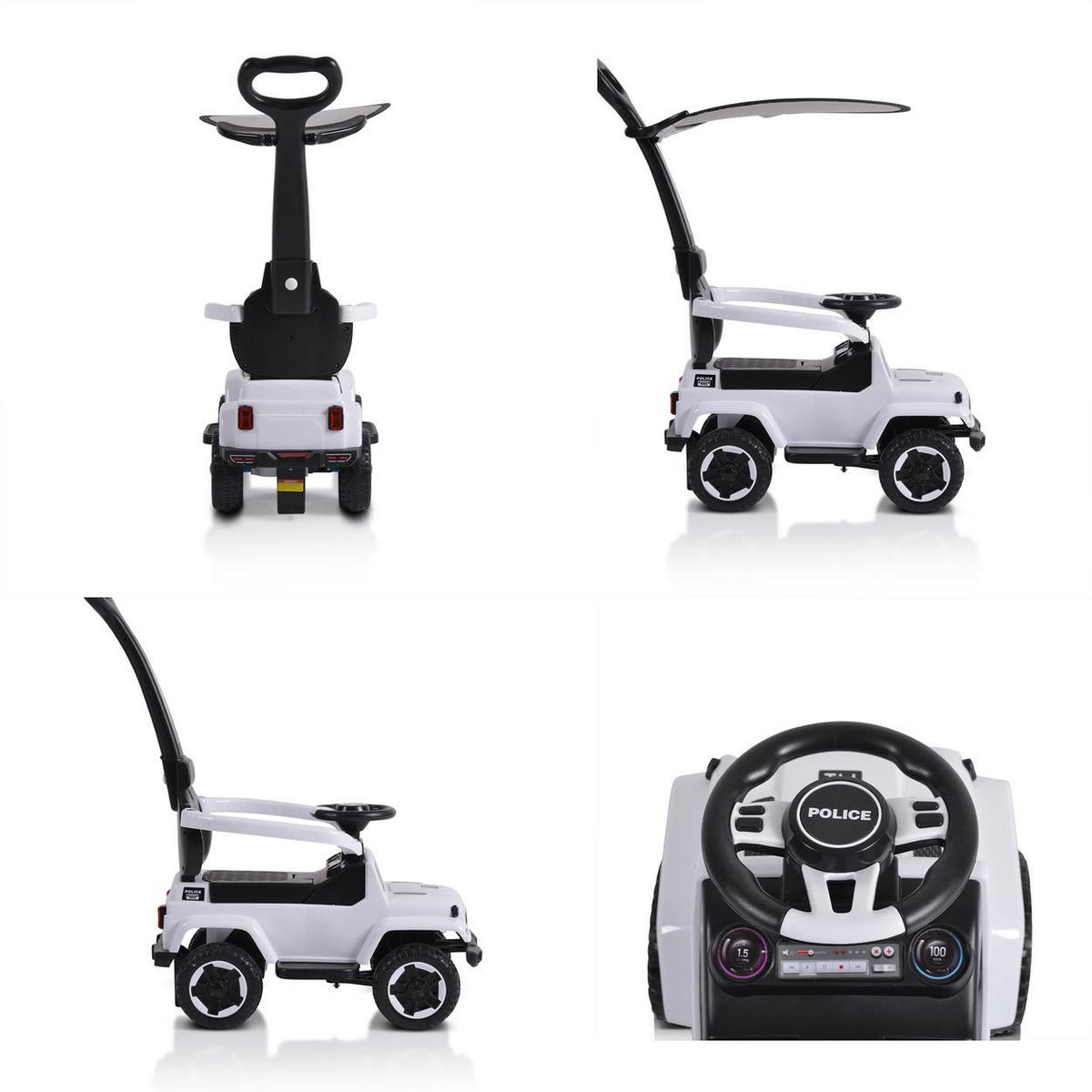 RUTSCHER Police weiß Musikfunktion Schiebestange Dach Sicherheitsbügel - Weiß, Kunststoff (82/37/90cm) - Moni