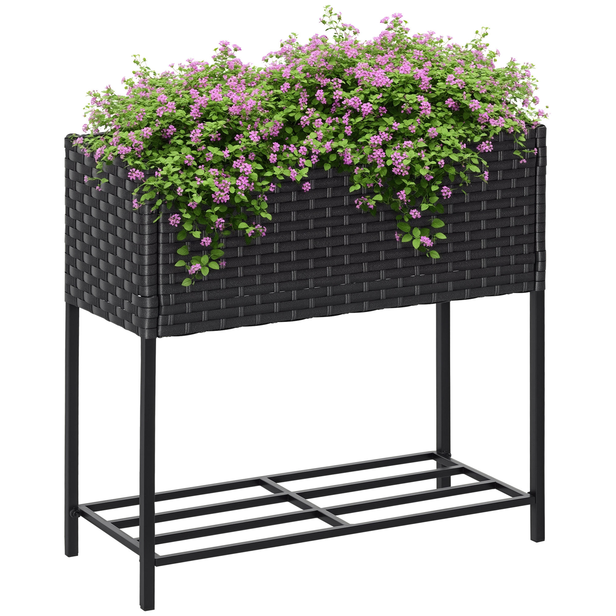 HOCHBEET DE-07853 mit tiefer Ablage, Polyrattan Dunkelbraun - Braun, Metall (70/70/30cm) - ComfortXL