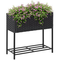 HOCHBEET DE-07853 mit tiefer Ablage, Polyrattan Dunkelbraun - Braun, Metall (70/70/30cm) - ComfortXL