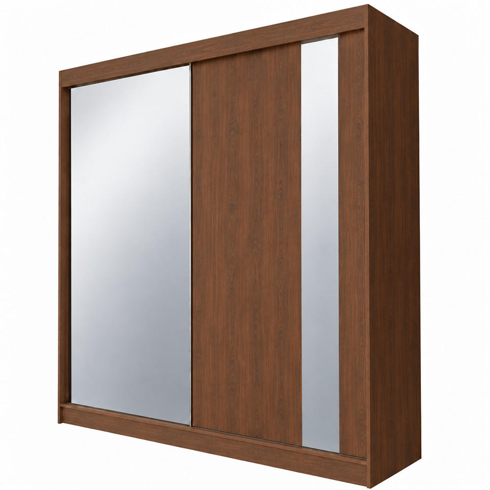 KLEIDERSCHRANK Gloria 200 cm Nussbaum Warmia Spiegel 2 Schubl. Griffe schwarz - Nussbaumfarben, Holzwerkstoff (200/216/61cm) - KS Home Concept