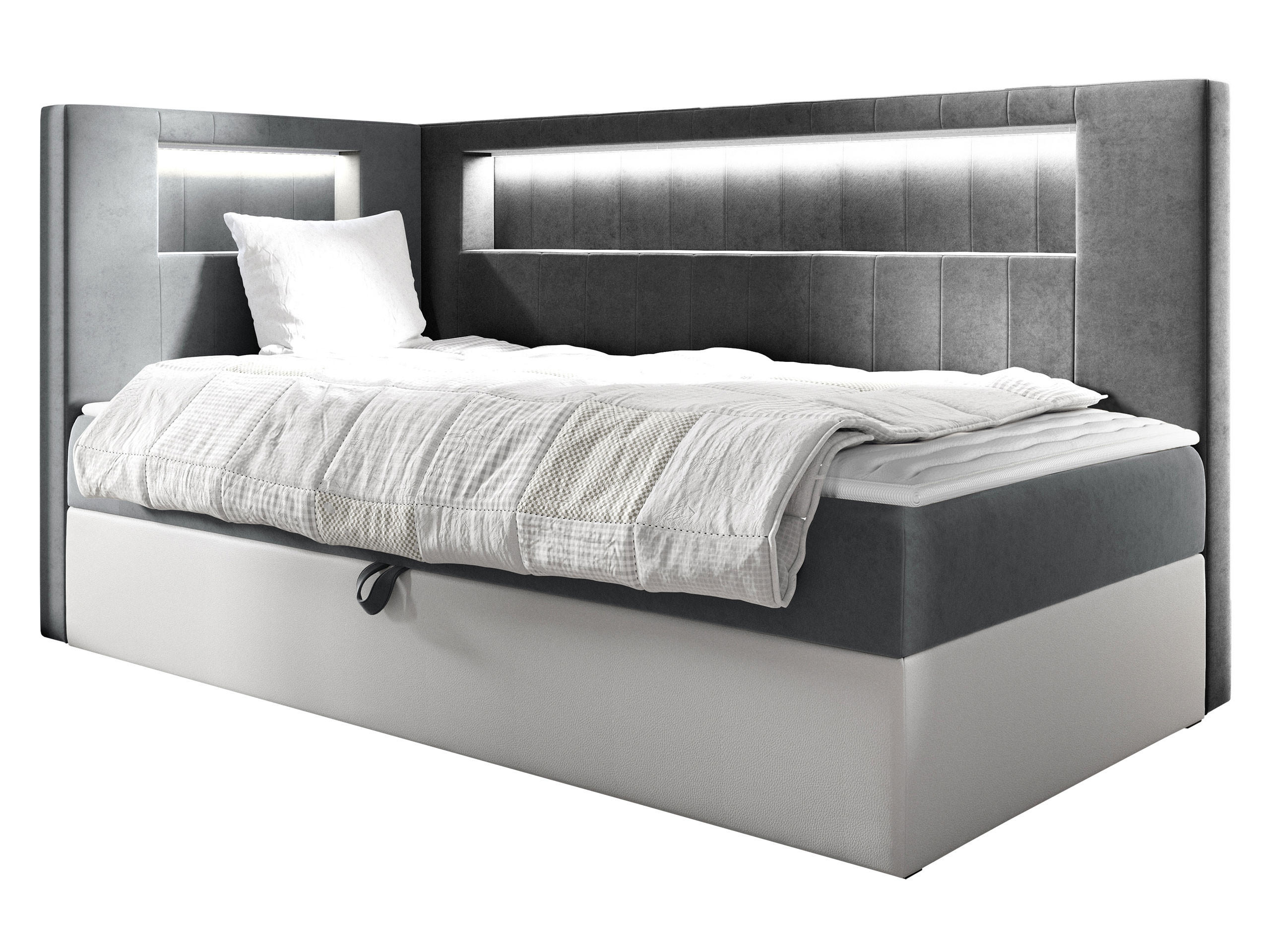 BOXBETT Gold Junior 3, Seite zum Öffnen des Bettkastens: Links - Weiß/Grau, Holz (80/200cm) - MIRJAN24