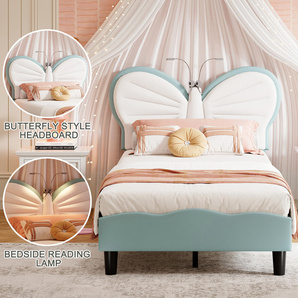 KINDERBETT 90x200 cm LED Leselampe blau - Blau, Holz (90/200cm) - LEBENLANG