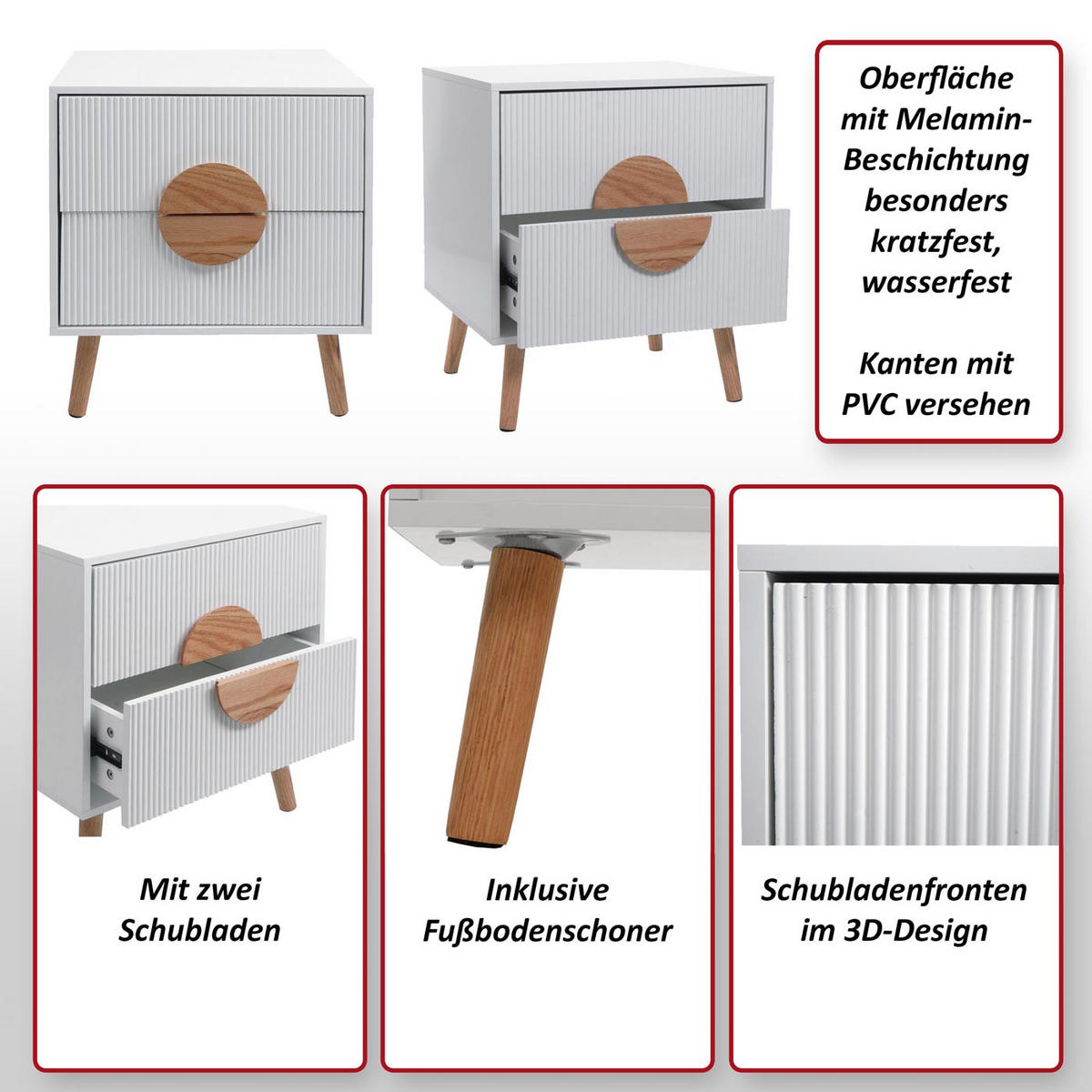 NACHTTISCH rechteckig Weiß - Weiß, Holz (48/55/41cm) - MCW