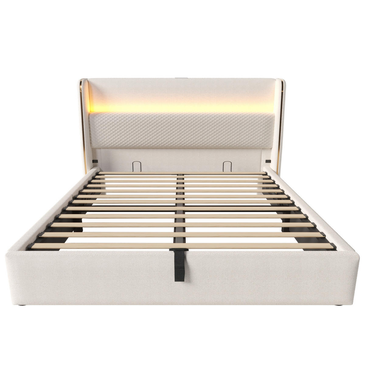 POLSTERBETT in Leinenoptik 140x200 cm Beige mit Bettkasten, LED-Beleuchtung, USB/Type-C und Matratze - Beige, Textil (140/200cm) - IVMEU