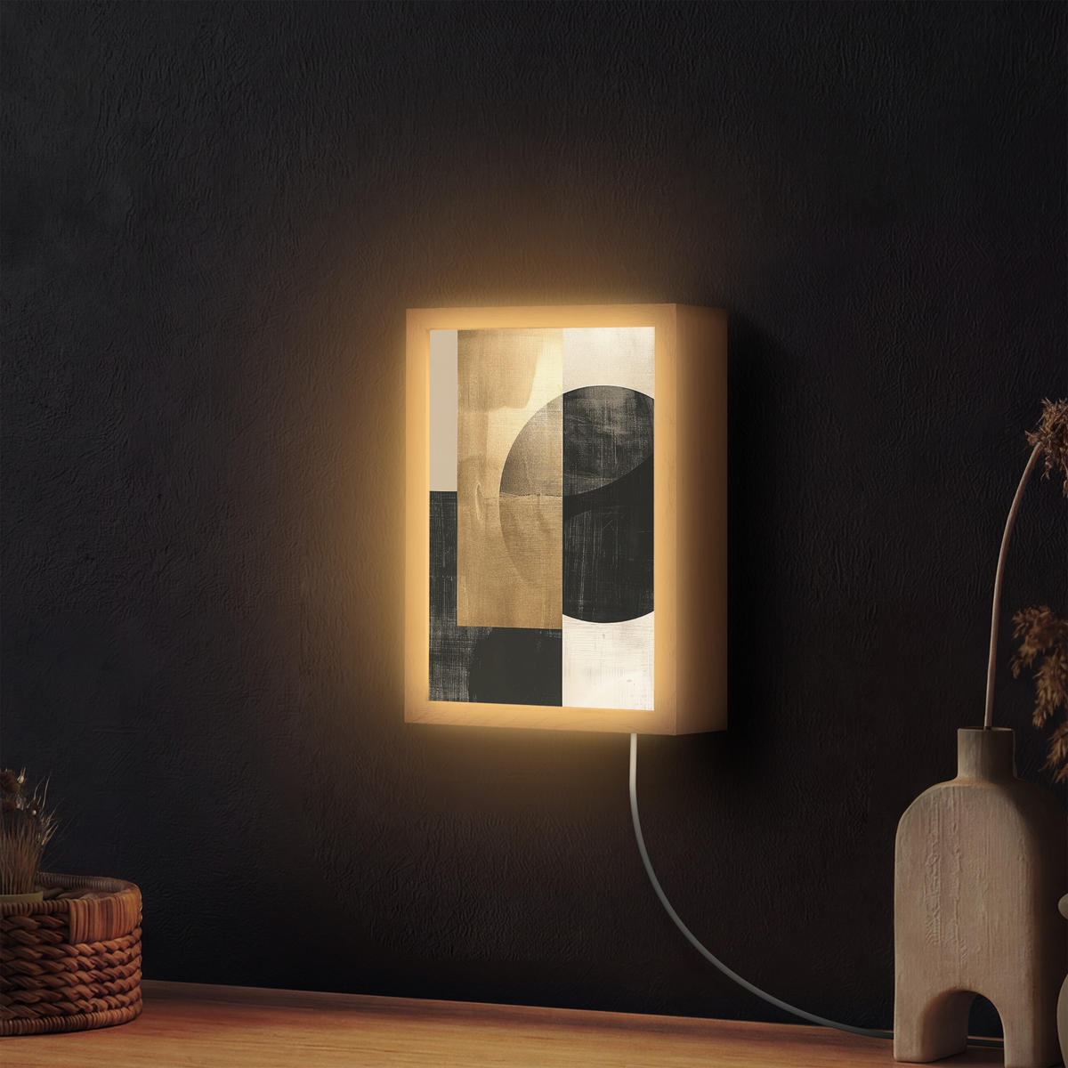 NÁSTĚNNÁ LAMPA Abstraktní - Moderní - Černá - Zlatá 20x30 cm - písková barva, kompozitní dřevo (20/30/8cm) - OnlyWow