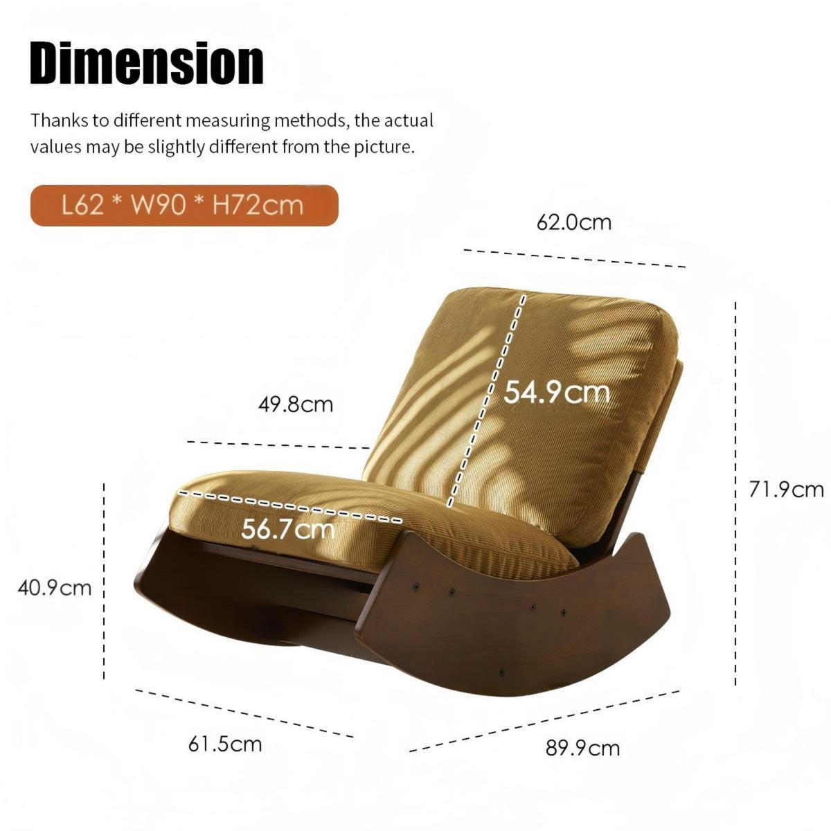 SCHAUKELSTUHL Schaukelsessel ohne Armlehnen,ergonomisch,gepolstertem Kissen,Cordstoff, Gelb - Gelb, Holz (61.5/71.9/89.9cm) - LVHOM