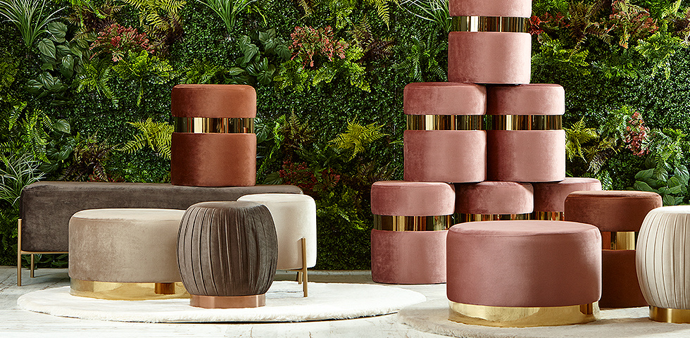 STL stylische sitzpoufs braun weiß gold samt