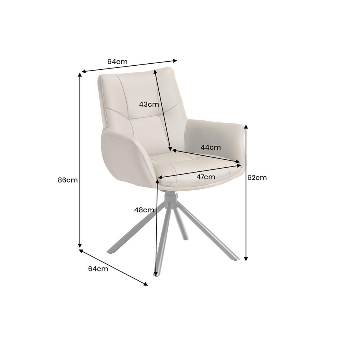 STUHL SIGNATUR Echtleder Taupe 85 cm - Taupe/Schwarz, Leder/Metall (64/85/65cm) - riess-ambiente