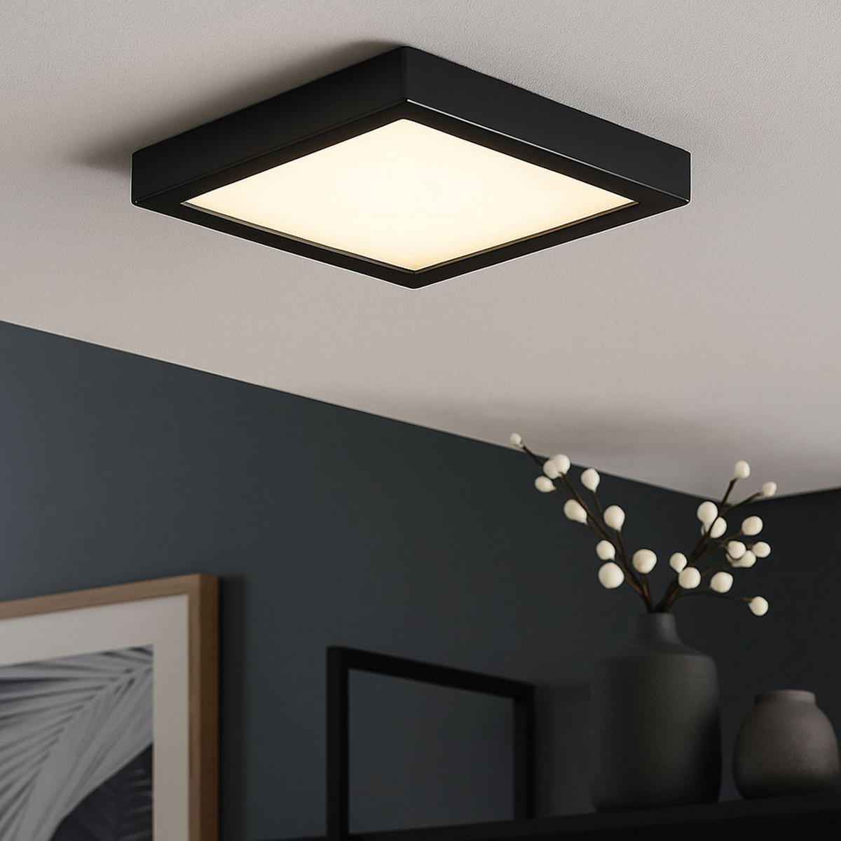 LED DECKENLEUCHTE Schwarz Quadratisch - Schwarz, Metall (22.5/22.5/3.2cm) - Briloner