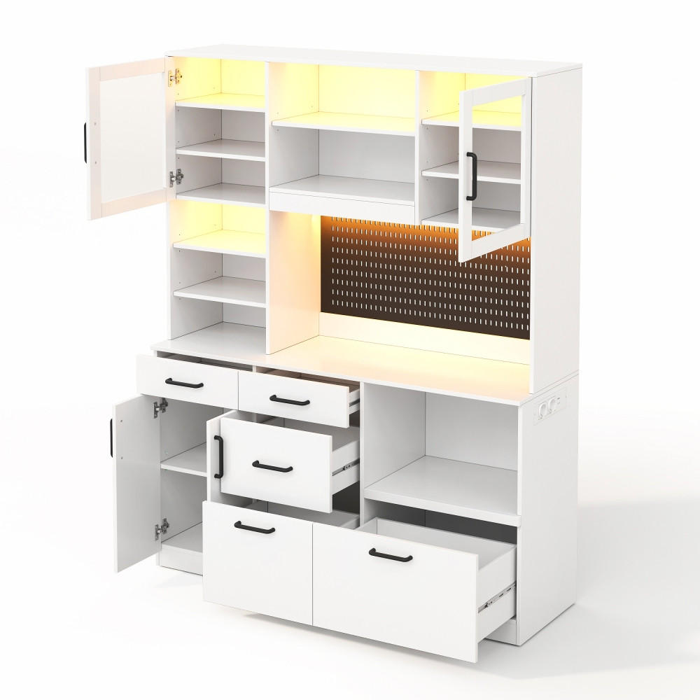KÜCHENSCHRANKBUFFETSCHRANK MIT STECKDOSE UND LED-BELEUCHTUNG, MDF Weiß, Kaffeestation, 145/185/40 cm - Weiß, Kunststoff (40/185/145cm) - Rolipo