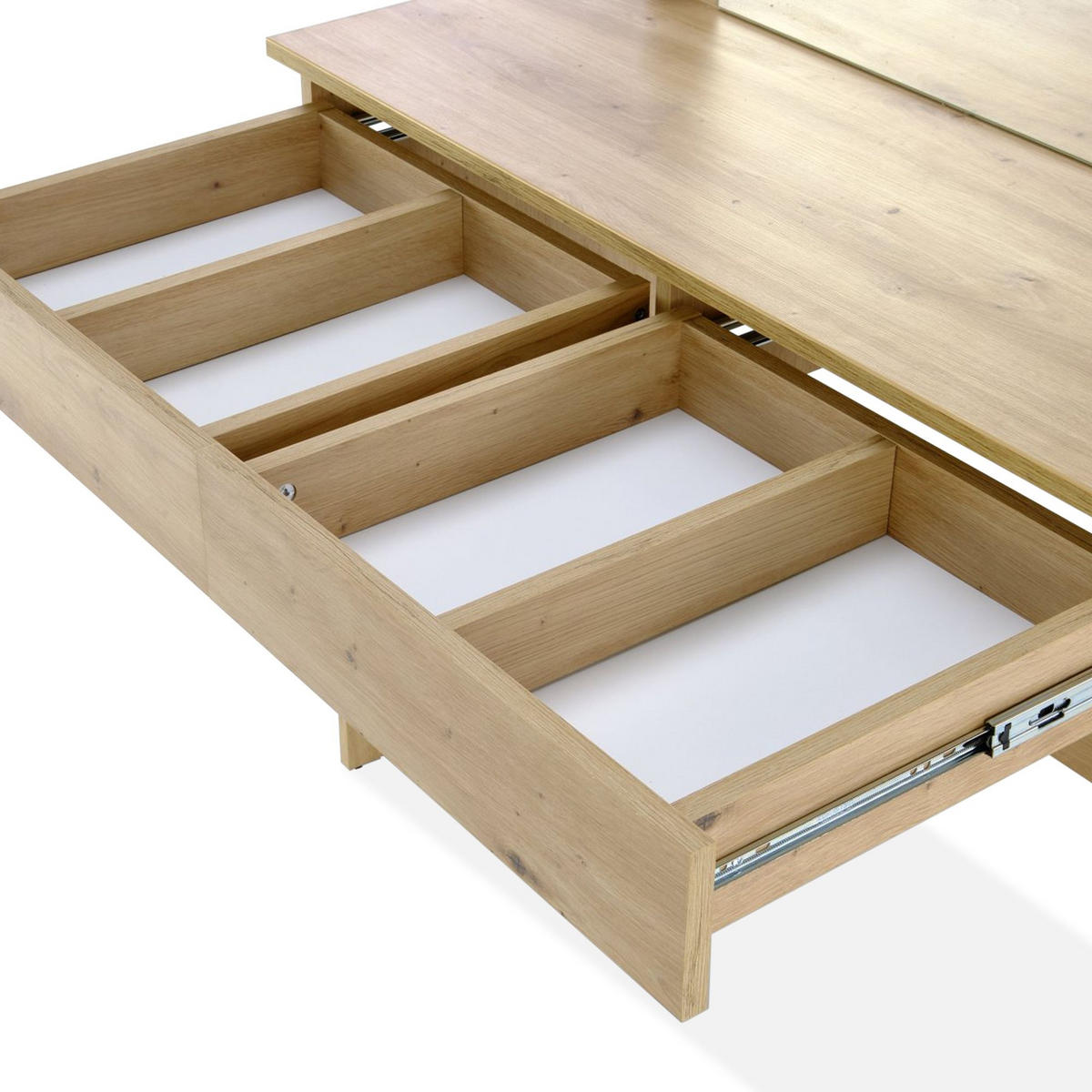 SCHMINKTISCH FABIOSO Eiche, mit Spiegel und Beleuchtung - Eichefarben, Glas/Holz (94/140/43cm) - KONSIMO®