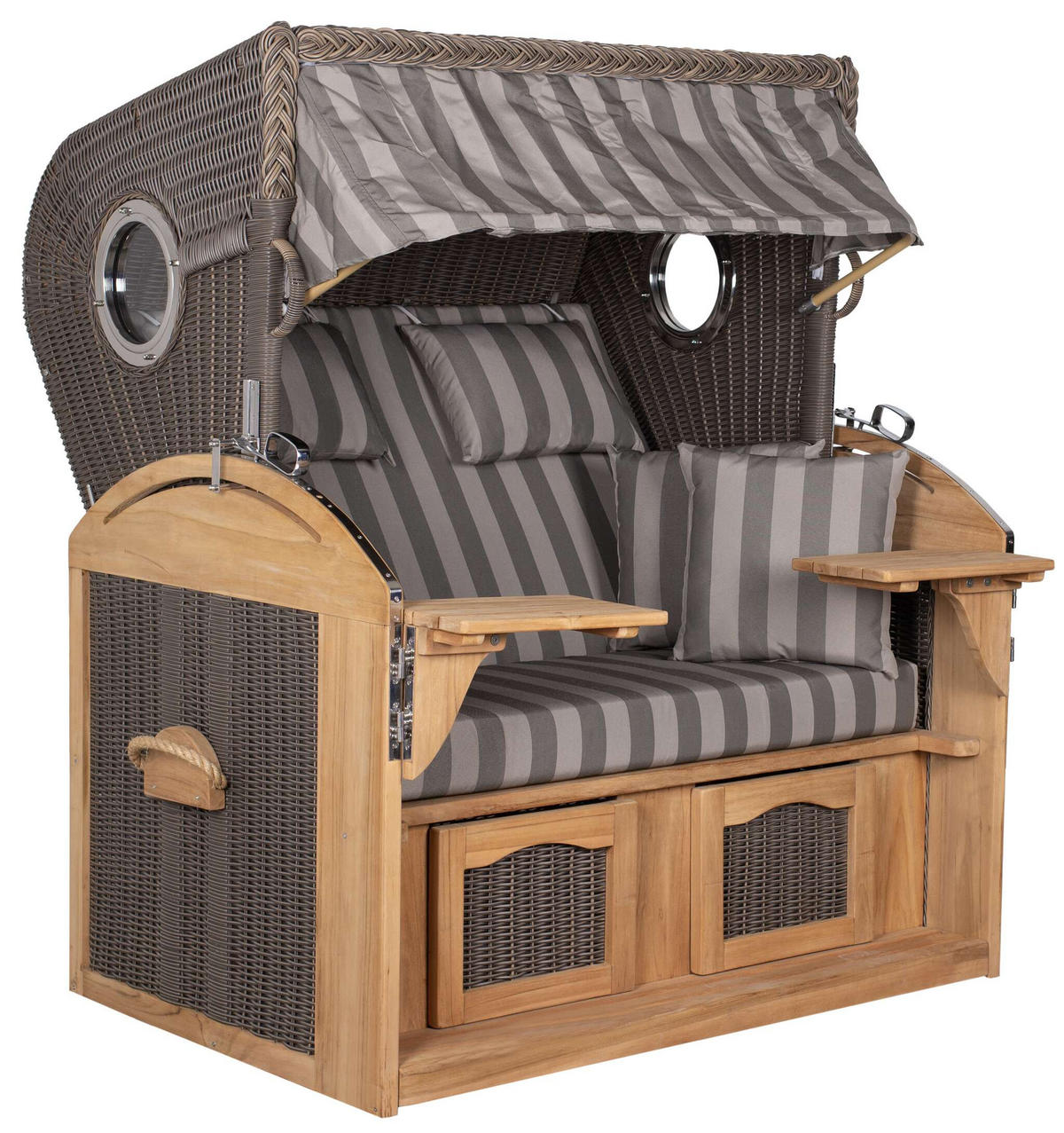 STRANDKORB XL Schillig Bullauge - Braun/Grau, Metall (142/170/95cm) - Mr. Deko