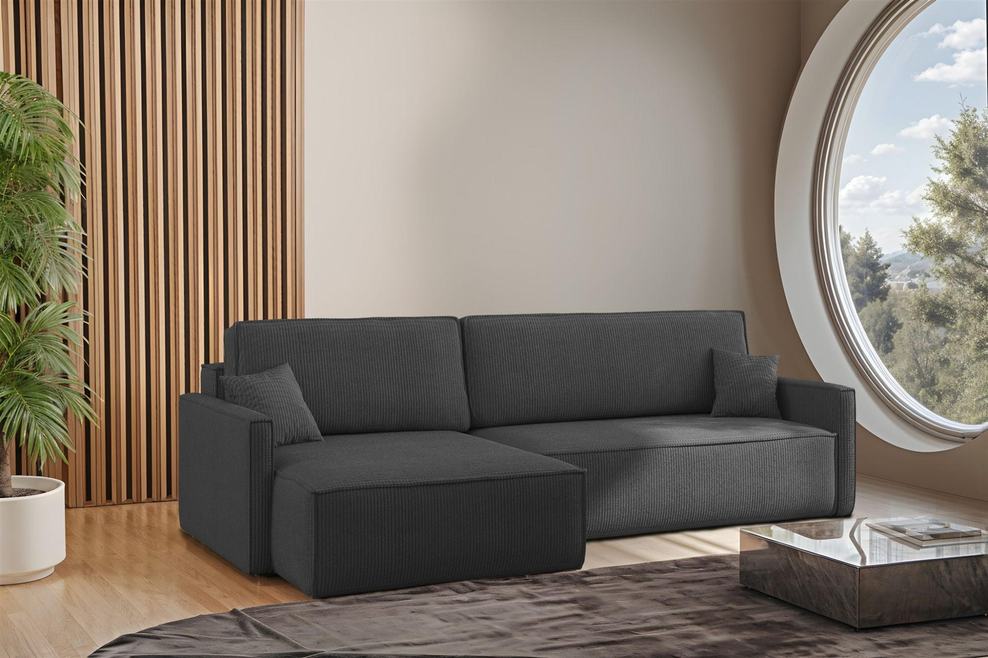 ECKSOFA Louis Scala - Dunkelgrau, Holzwerkstoff/Textil (250/142cm) - Fun Möbel