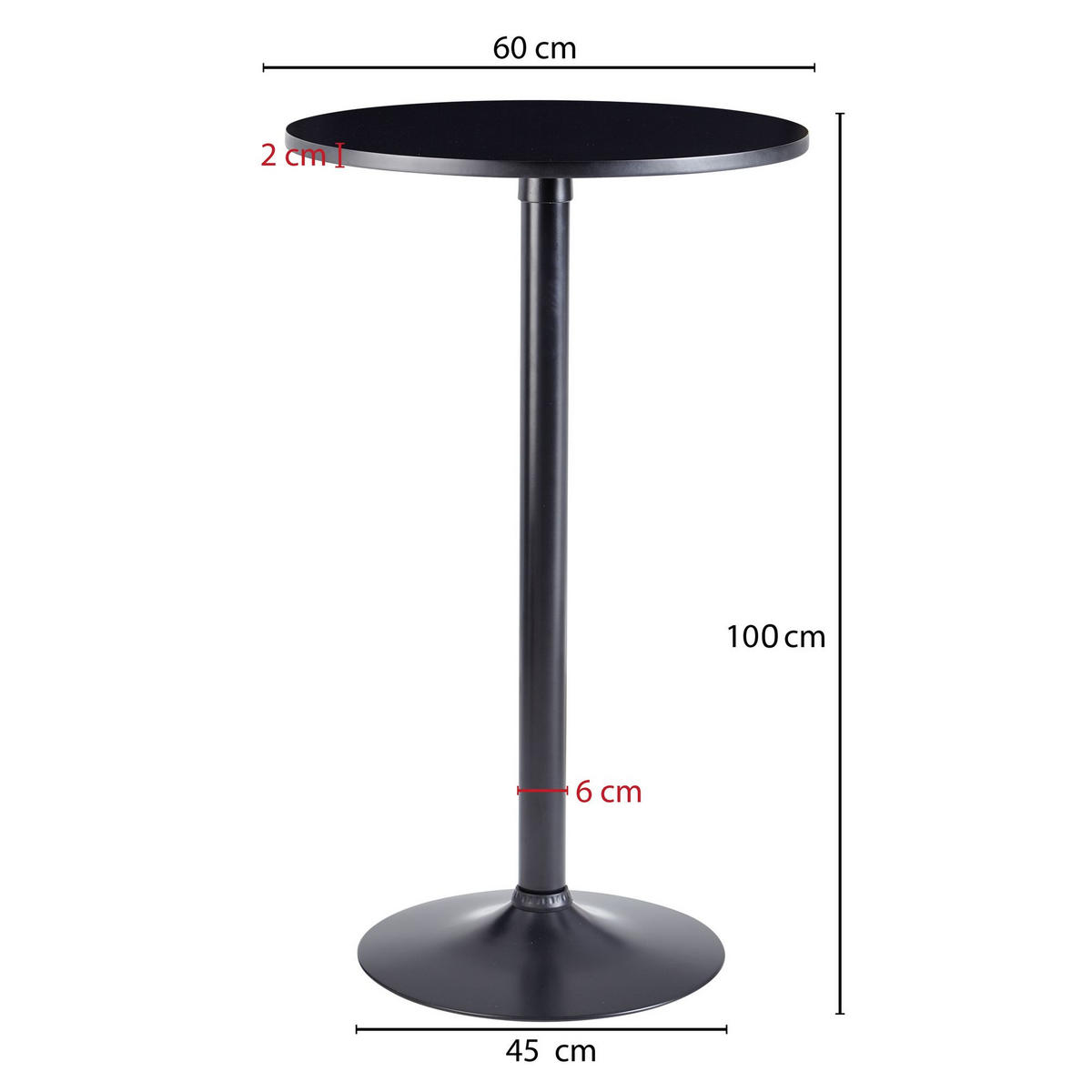 BARTISCH – Schwarz, Trompetenfuß, 30 kg Belastbarkeit - Schwarz, Holz/Metall (60/100/60cm) - KADIMA DESIGN