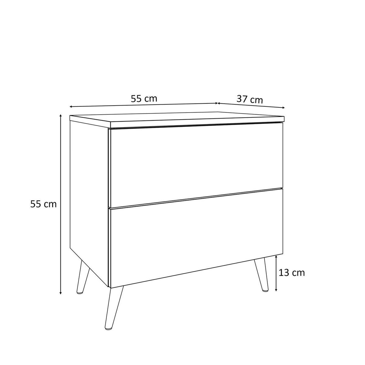 NACHTTISCH AURA PUSH OPEN mit schwarzen Beinen - Weiß, Holzwerkstoff (55/54/37cm) - Lookway