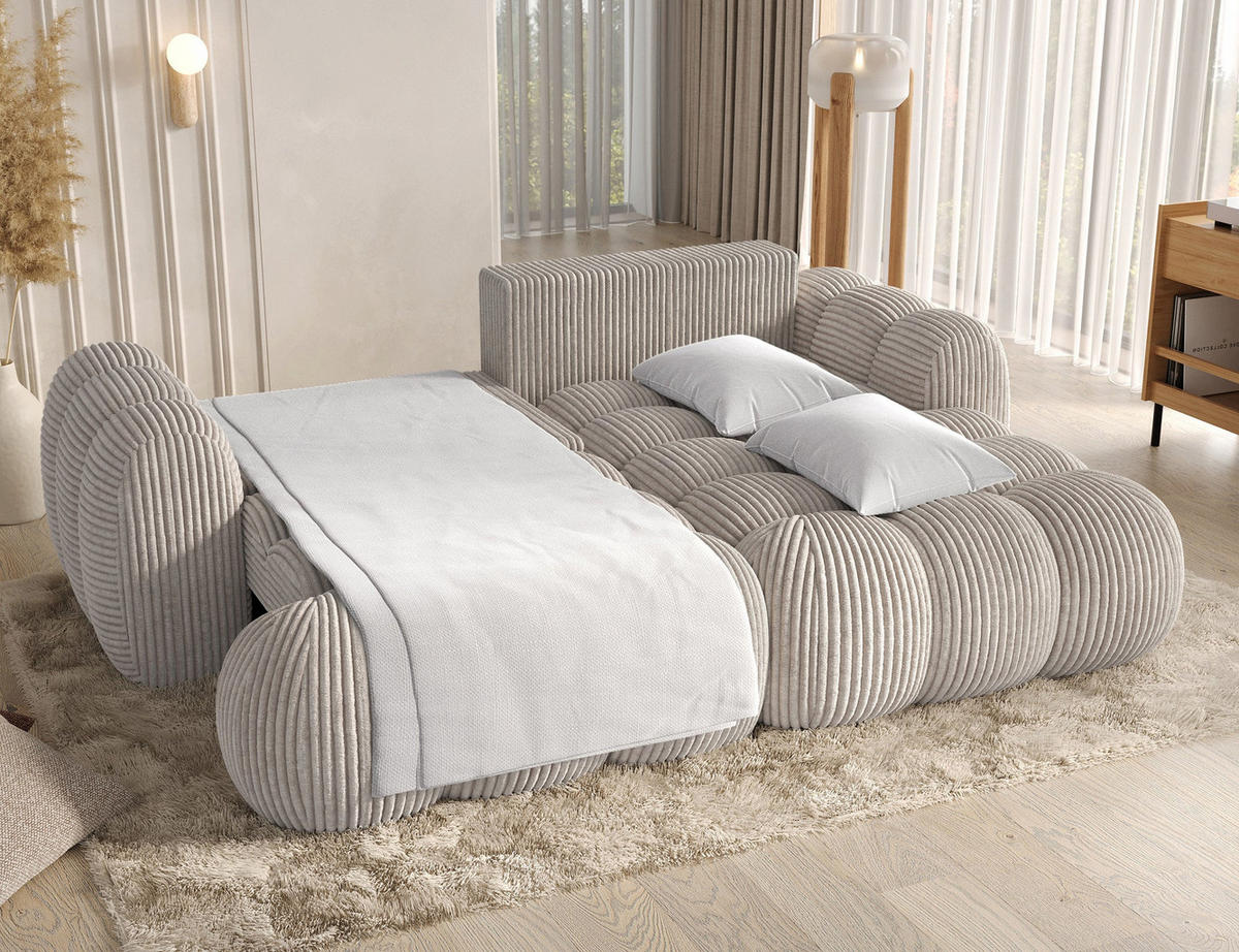 ECKSOFA COVELION L-Form – Schlaffunktion, Bettkasten, Wellenfederung, HR-Kaltschaum, inkl. Kissen, moderner Wohnkomfort - Champagner, Kunststoff (167/260cm) - Wohnideebilder