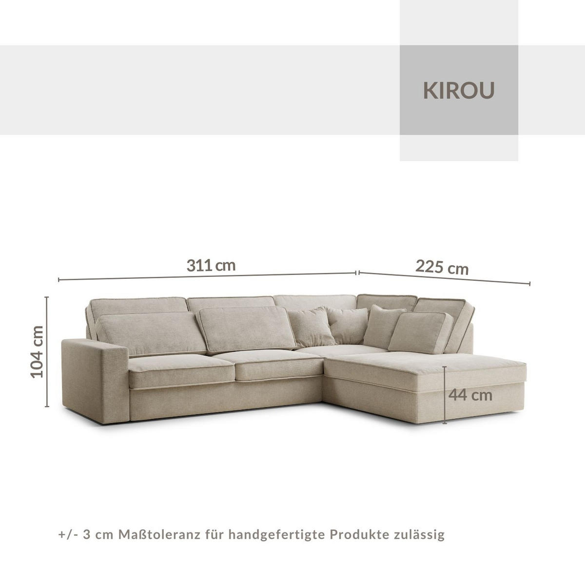 ECKSOFA Kirou Beige grau Chenille-Stoff - Rechts Seite - Greige/Schwarz, Holz/Holzwerkstoff (311/225cm) - Maison de Reve