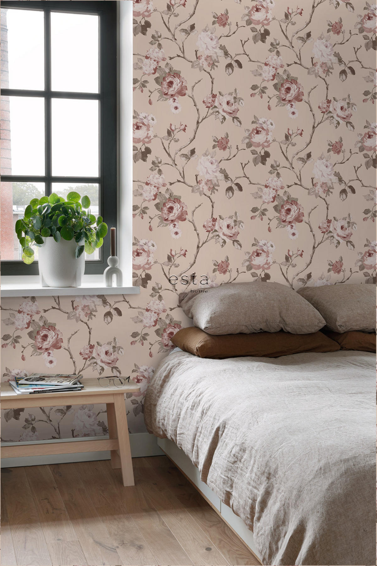 TAPETE Blumenmuster 53 cm x 10.05 m - Pink, Papier (53/1000cm) - ESTAhome