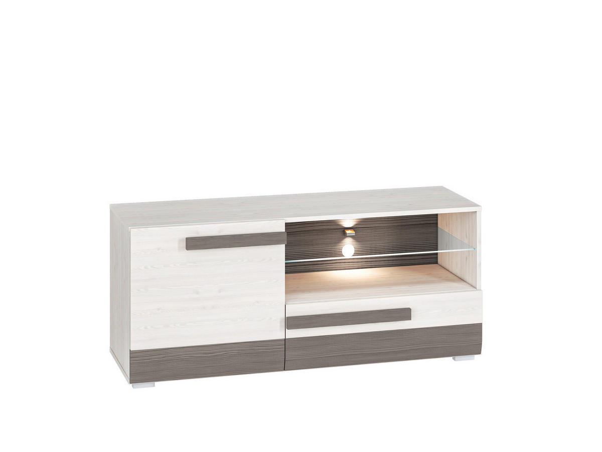 LOWBOARD Blanco Pinie weiß / grau 128 / 42 / 55cm - Weiß, Holz/Holzwerkstoff (128/55/42cm) - Feldmann-Wohnen
