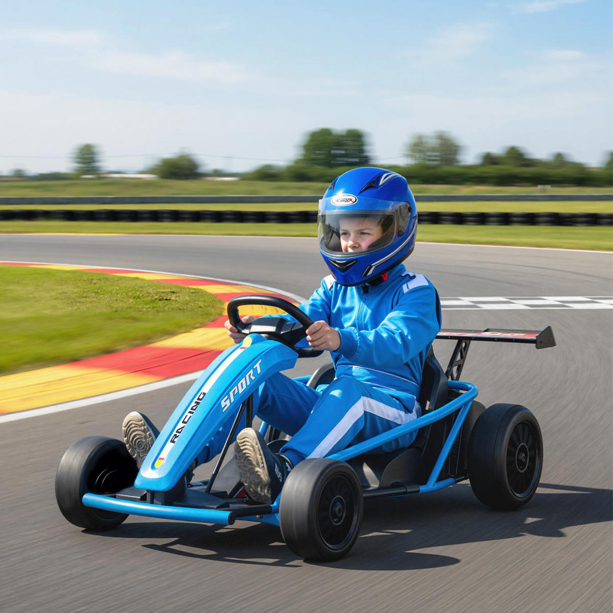 KINDER-ELEKTRO-GOKART 24 V 6-13km/h Musik und Hupe - Blau, Kunststoff (119/77/54cm) - AIYAPLAY
