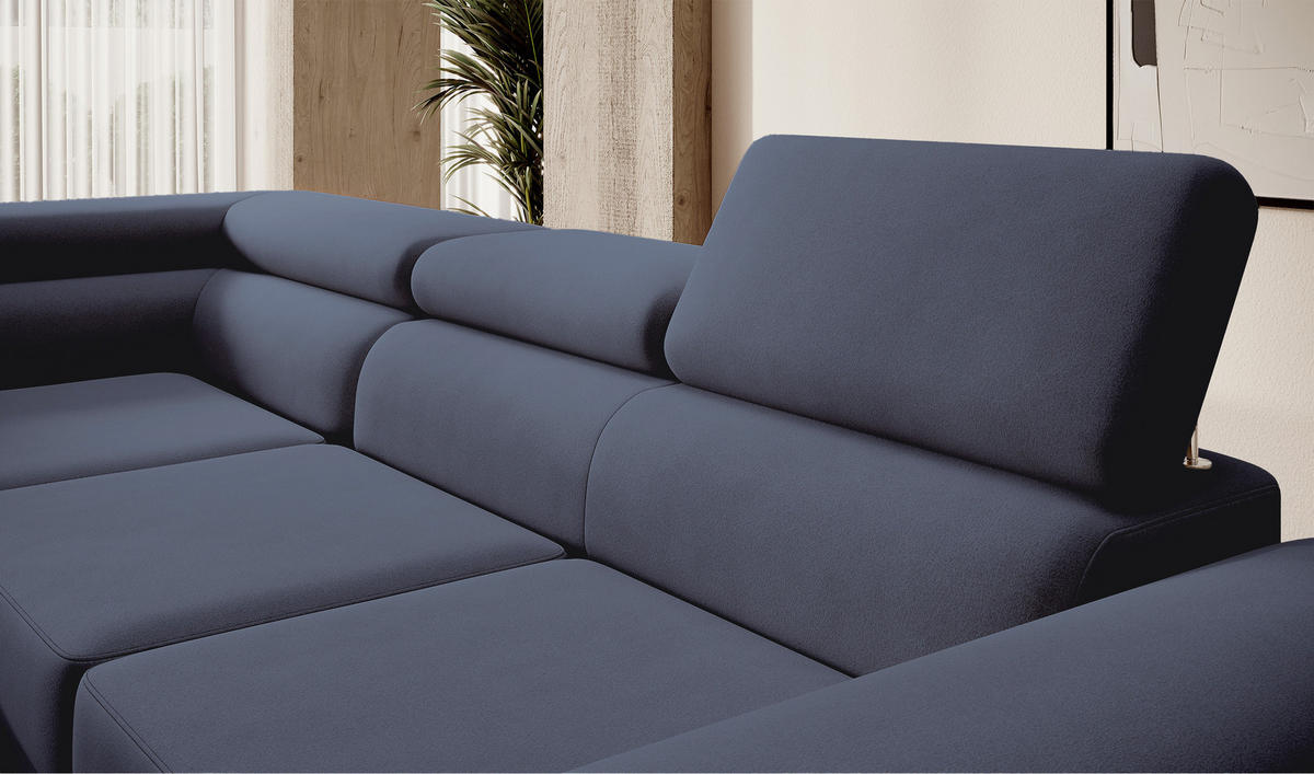 ECKSOFA Stevil Dunkelblau Velours - Silberfarben/Dunkelblau, Textil/Metall (275/203cm) - Selsey