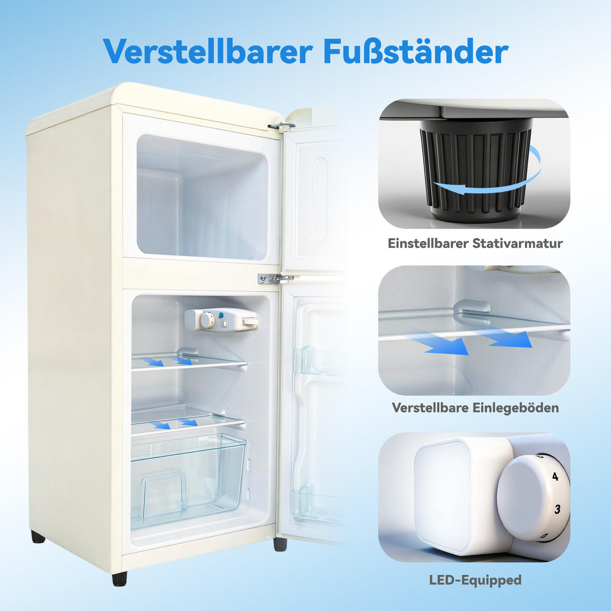 KÜHL-GEFRIER-KOMBINATION 60 l, (Size) - 200x100, Energieeffizienzklasse E, Cremeweiß - Creme, Metall (45/89/41cm) - FOHERE