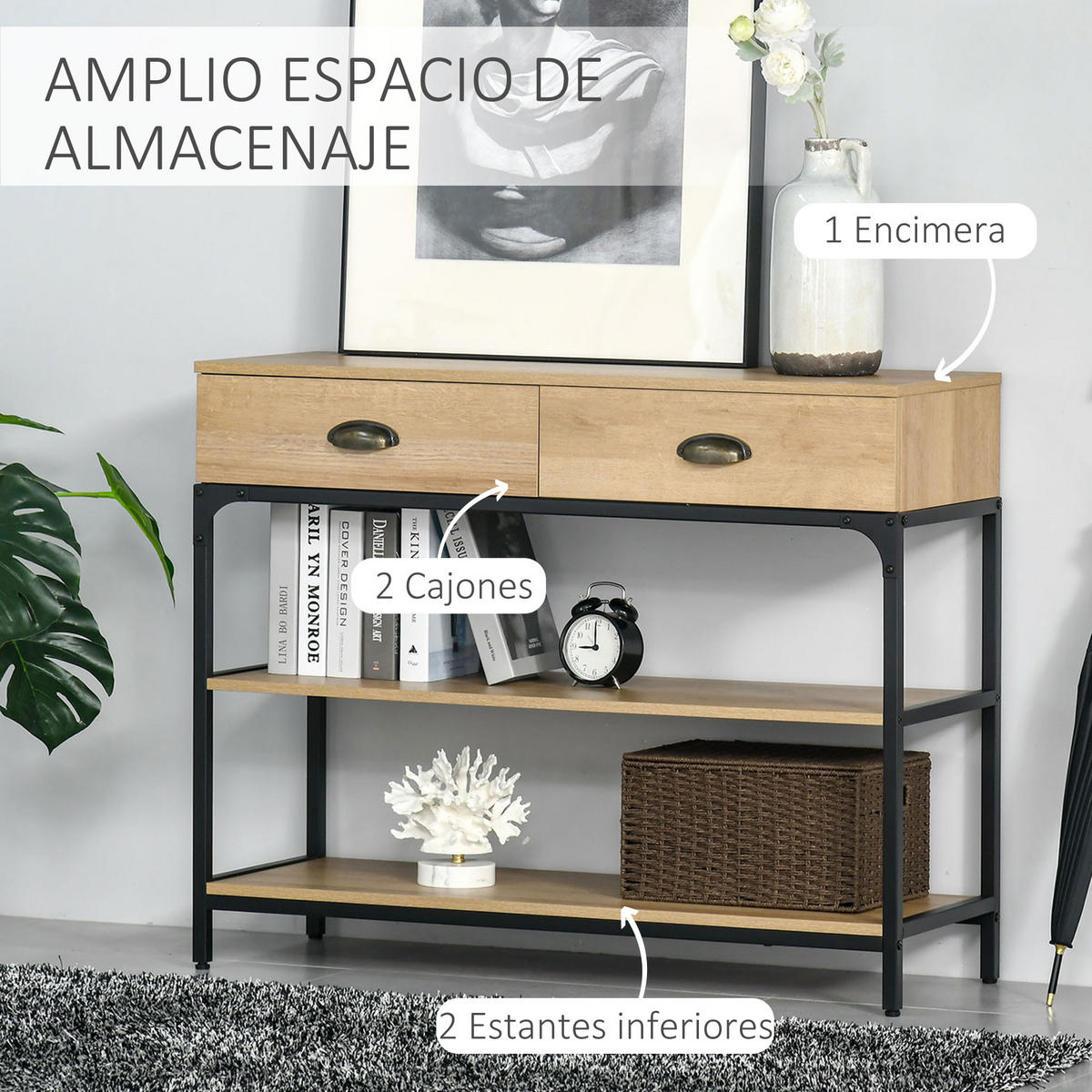 KONSOLENTISCH Eiche Melamin in Holzoptik und Stahl 1 Stück - Beige, Kunststoff (100/35/79.2cm) - GiPP