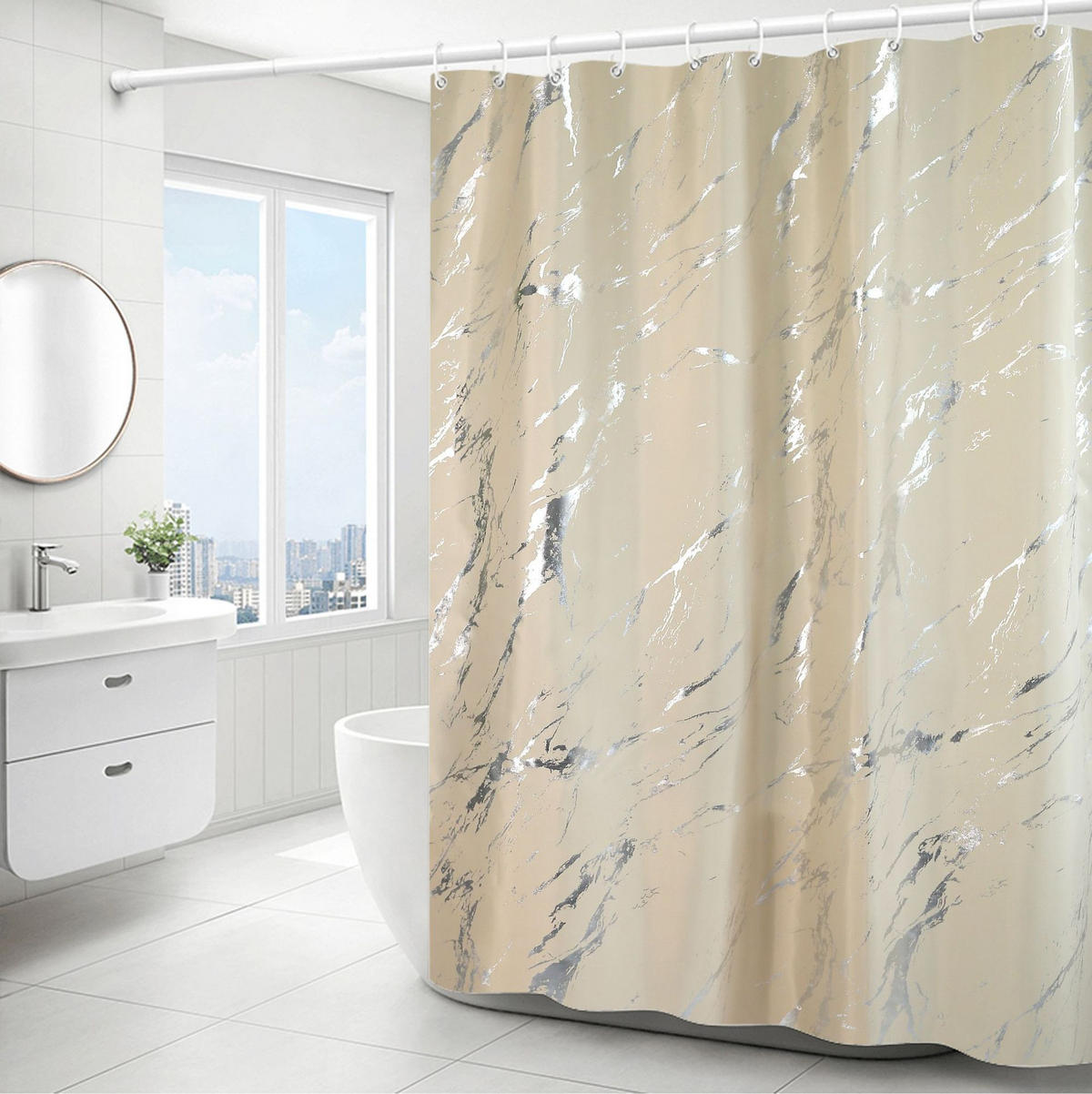 DUSCHVORHANG Marmor Muster Grau Luxus schlicht leicht Badezimmer - Grau, Textil (180/180cm) - MCBOSON