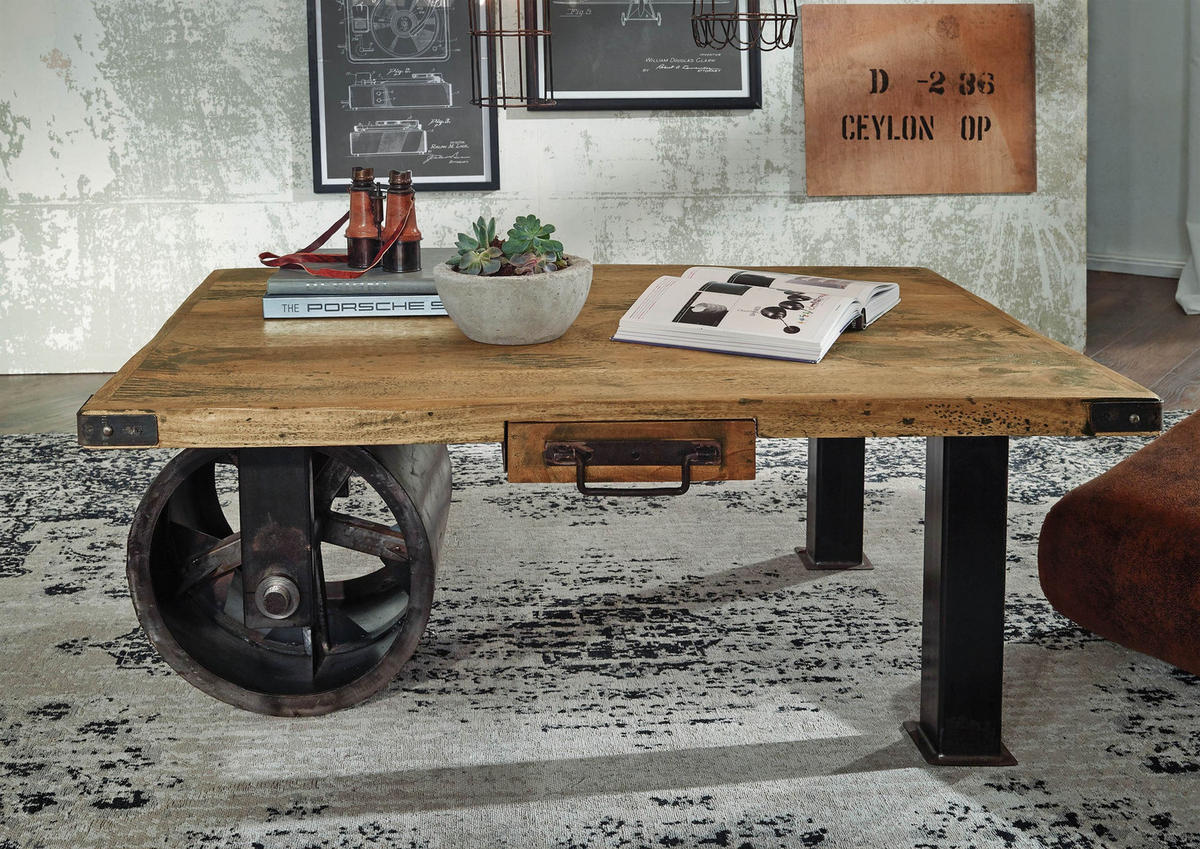 COUCHTISCH Mango 110x80x43 natur lackiert RAILWAY #105 - Naturfarben, Holz (110/80/43cm) - Massivmoebel24