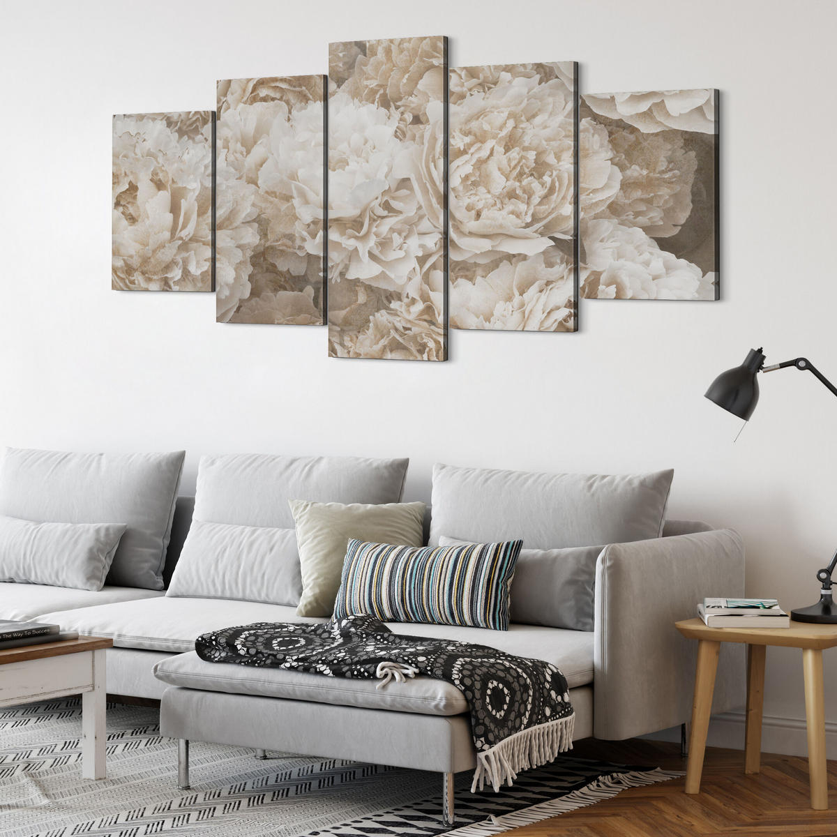 LEINWANDBILD Pfingstrosen 5-tlg. 200x100 cm - Multicolor, Holz (200/100cm) - LUMASOUL