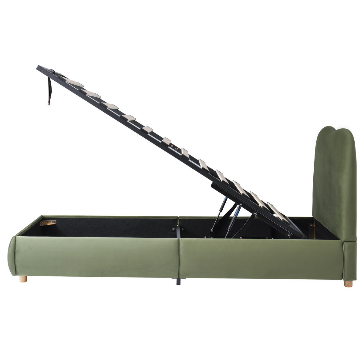 POLSTERBETT 90/200 cm Grün Samt mit hydraulischem Stauraum - Grün, Textil (90/200cm) - OKWISH