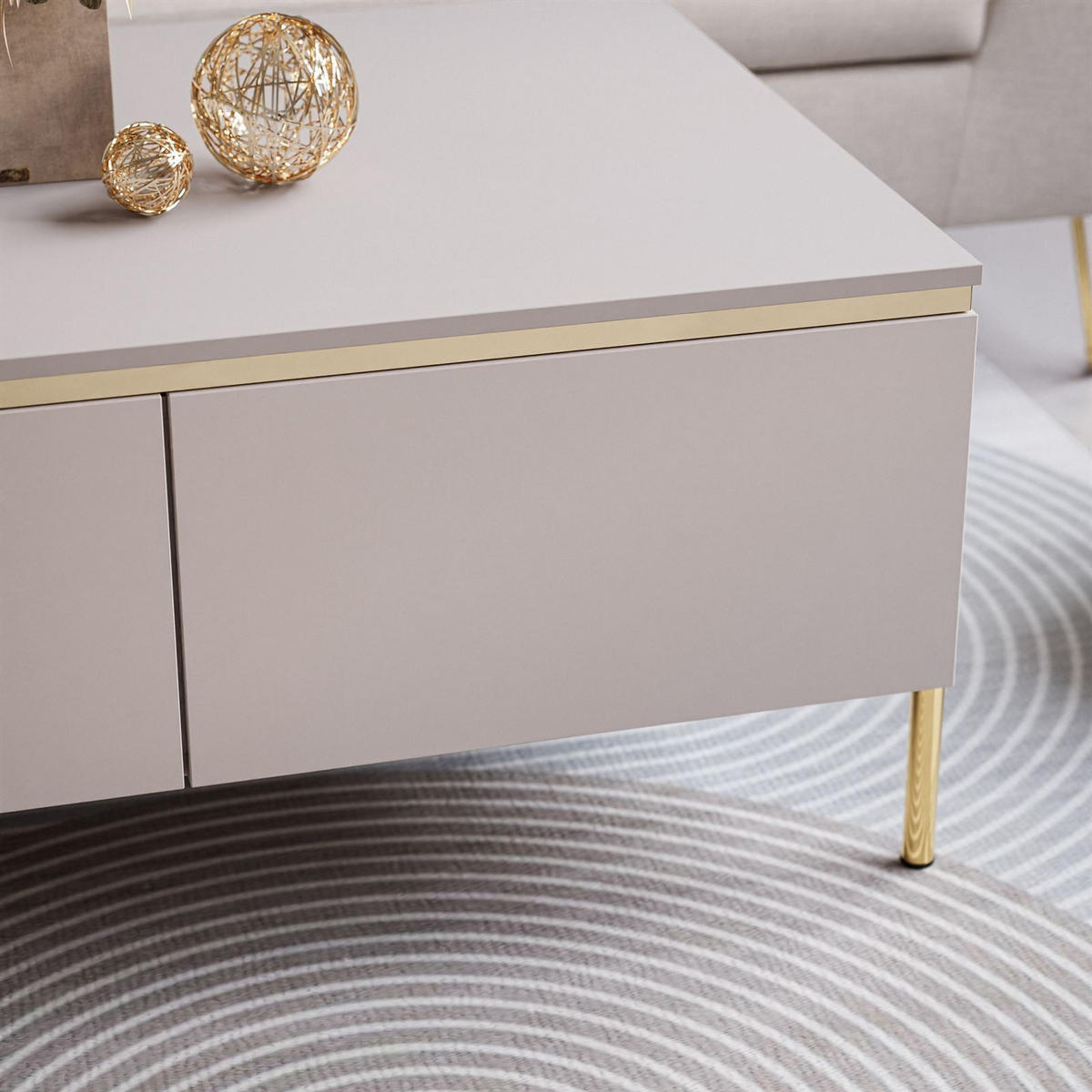 COUCHTISCH AURORA mit Staufach Kaschmir mit gerade Goldchrom Fuße - Kaschmir/Goldfarben, Holzwerkstoff/Metall (60/90/40cm) - Lookway