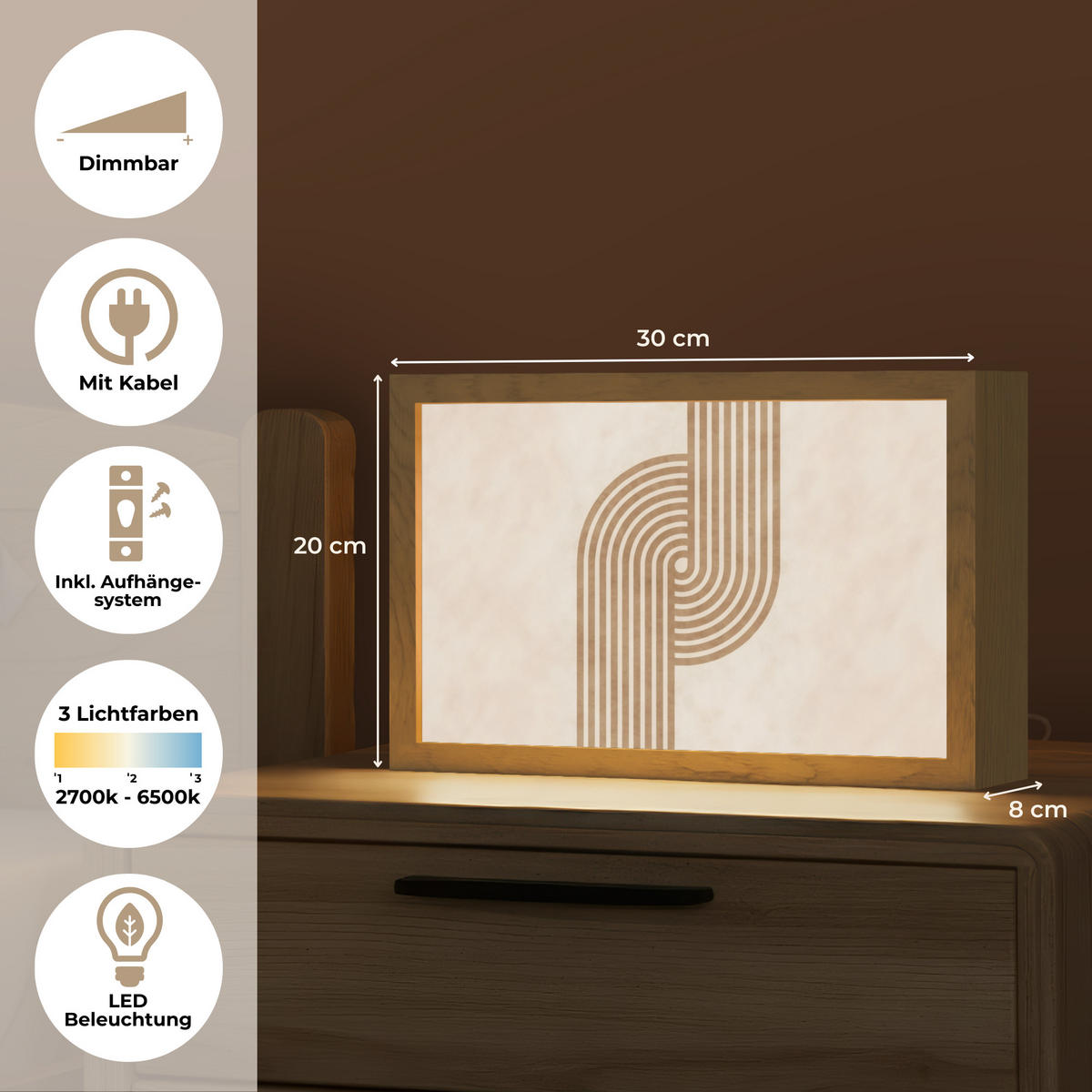 TISCHLEUCHTE Symmetrische Biegung - kupferfarbig 30x20 cm - Cappuccino, Holzwerkstoff (8/30/20cm) - OnlyWow