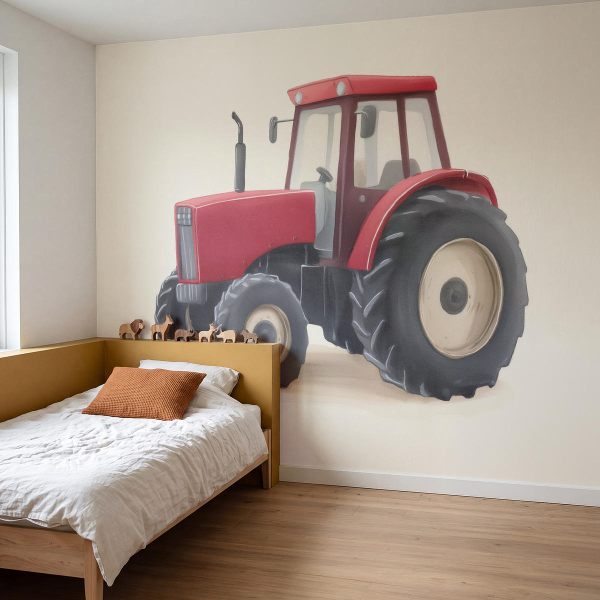 KINDERTAPETE - Traktor - Minimalistisch - Illustration - Rot - 280x240 cm - Rot, Papier (280/240cm) - OnlyWow