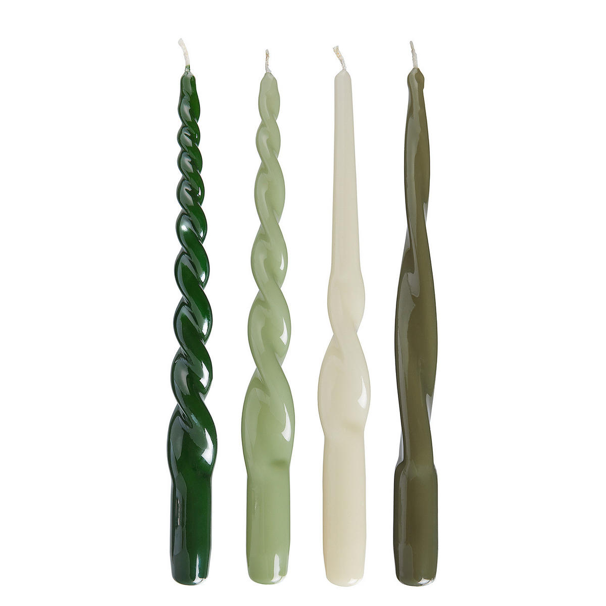KERZEN (4er Set) Twisted - Salbeigrün, Paraffin (2/29/2cm) - Butlers