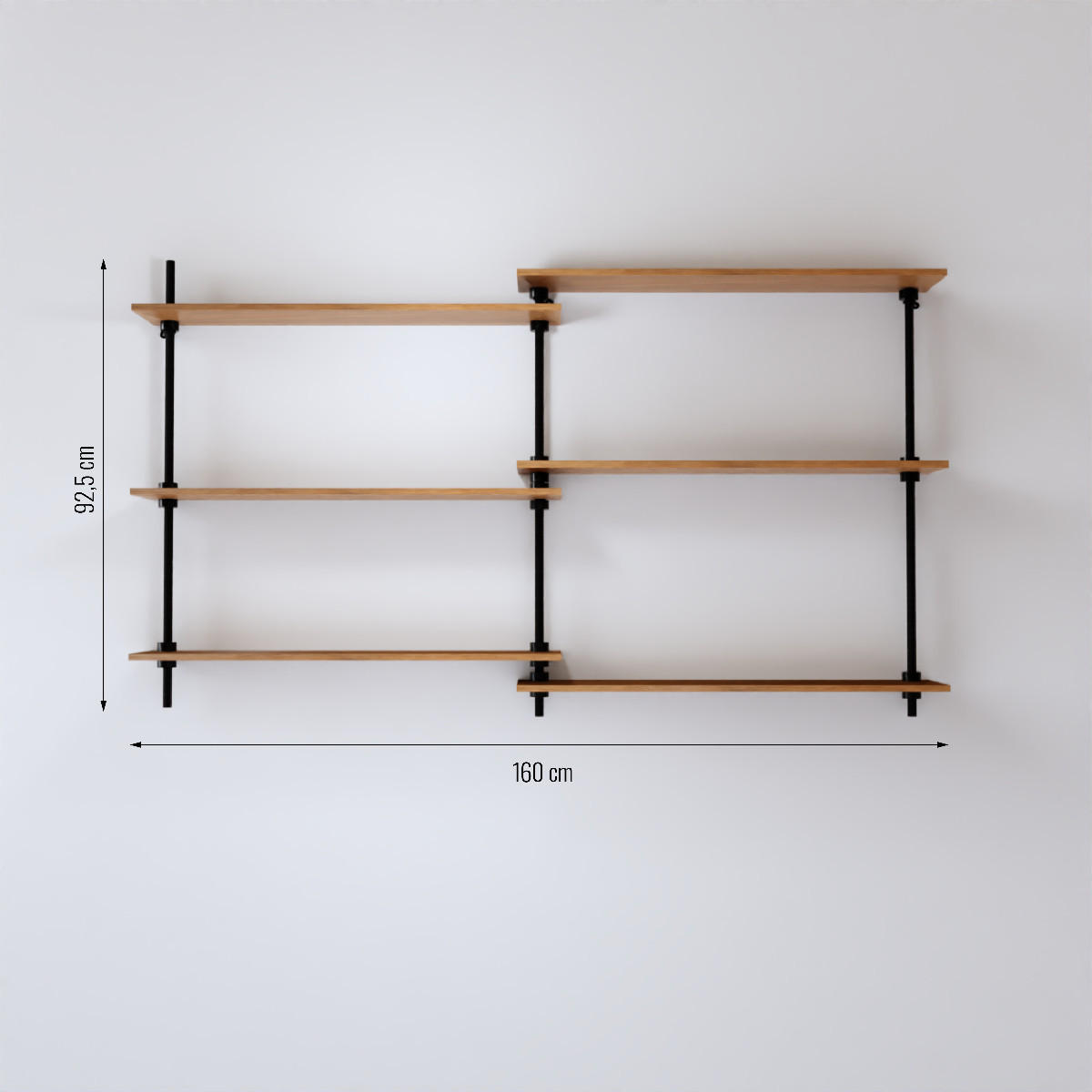 REGALSYSTEM mit Wandregalen 92x160x17x5 - Eiche San Remo, Metall (160/92.5/17.5cm) - AR Shelving